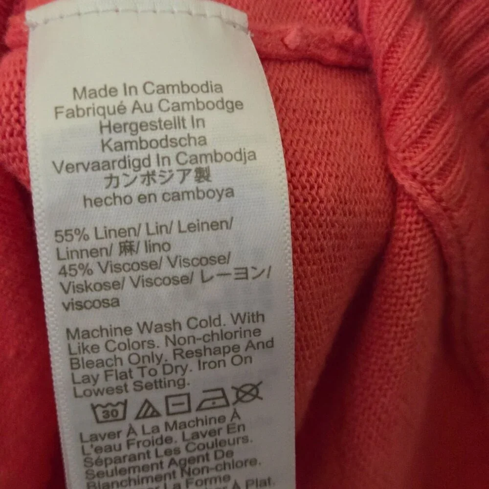 J.Crew Coral Pink Curved Hem Linen Blend Cement Sweater Size M